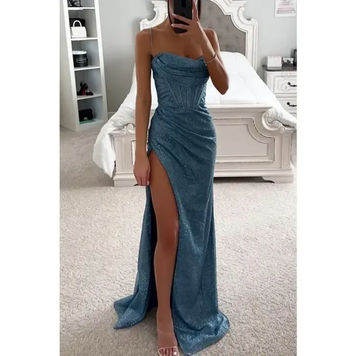 Vestido Largo De Fiesta Para Mujer Tallas S-XL Sin Mangas Con Espalda Descubierta Color Sólido Ajustado Con Abertura Casual Polyester - 1