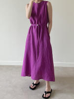 Vestido Largo Vintage De Algodón Y Lino Para Mujer REALEFT Sin Mangas Estilo Casual Suelto Con Cinturones Verano 2025 - details 10