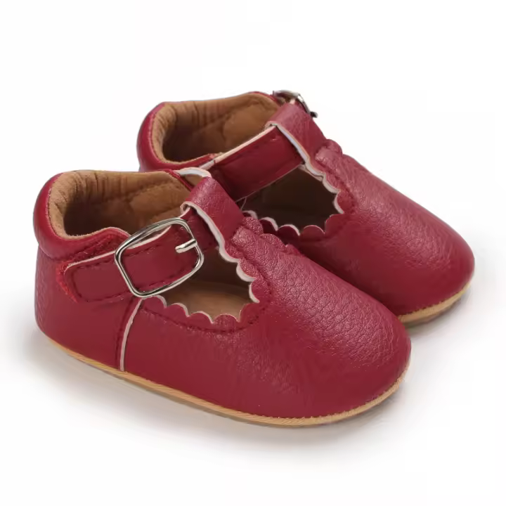 Zapatos Para Bebé Recién Nacidos Niñas Clásicos Corazón De Goma Antideslizante PU Vestido Primera Caminadora Zapatos De Cuna - 1