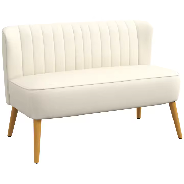 HOMCOM Sofá 2 Plazas de Tela, Sofá Tapizado, Sofá Doble, Mueble para Sentarse, Sofá Salón, Espuma de Madera, Blanco Crema, 117 x 56,5 x 77 cm - 1