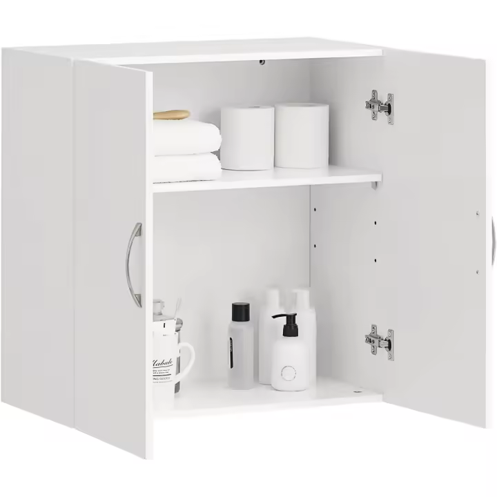 Armario Auxiliar Multiusos de Pared Mueble Baño Colgar Armario Suspendido con 2 Puertas Blanco 60 x 30 x 60 cm FRG231-W ES - 1