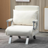 HOMCOM Sofá Cama de 1 Plaza 2 en 1, Sillón Cama Plegable Tapizado en Ante Sintético, con Respaldo Ajustable en 5 Niveles y Almohada Acolchada, para Oficina, Dormitorio, Salón, 65x69x80 cm, Crema - details 1