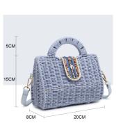 Bolso de mano de paja tejido de mimbre de ratán con asa de bambú de imitación para mujer, para verano, playa, con bandolera, colores a elegir - details 1