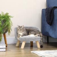 PawHut Cama Elevada para Perros Cama para Perros y Gatos Miniaturas con Cojín Lavable y Marco de Madera y Alfombrillas Antideslizantes para Interior Ø40,5x33 cm Gris - details 1