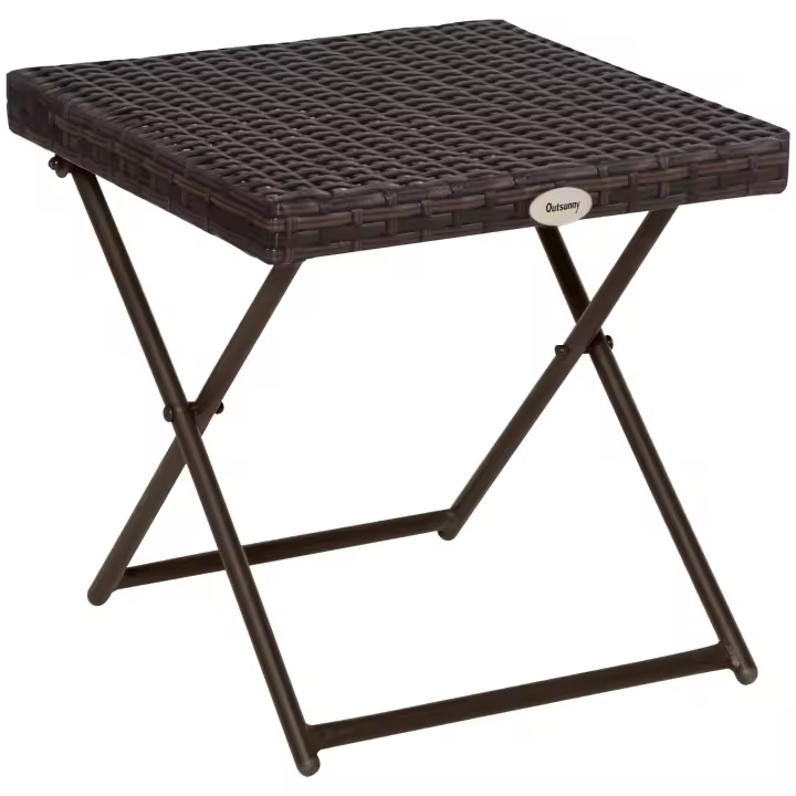 Outsunny Mesa Plegable para Jardín Terraza Patio de Ratán y Acero Inoxidable con Patas Cruzadas 40x40x40 cm - 1