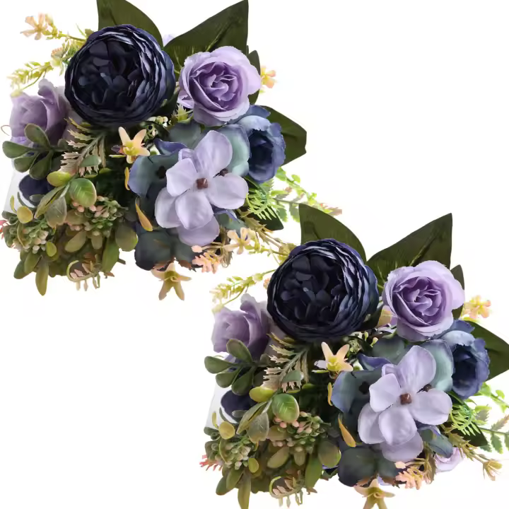 Flores artificiales, 2 piezas de peonías falsas de seda, ramo de flores de hortensia, arreglos florales realistas, ramos de mesa, morado oscuro - 1