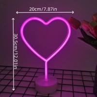1pc Luz De Noche En Forma De Corazón LED Neón Rosa Con Base Potenciada Para Decoración De Habitación Y Fiestas - details 2