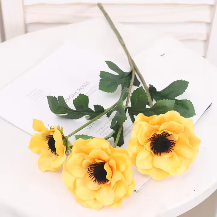 3 Cabezas De Anefoma Poppa Flores Artificiales De Seda Larga Rama Decoración Para Fiesta De Boda Navidad Hogar Wreath Mesa Jardín DIY - 1