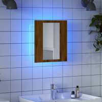vidaXL Armario espejo de baño con luz LED acrílico 40x12x45 cm en color Blanco/Roble ahumado/Roble artisan y más | almacenamiento funcional diseño moderno para baño dormitorio sala - details 2