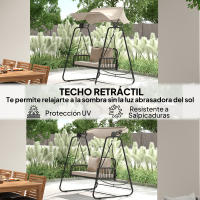 Outsunny Columpio de Jardín de 2 Plazas Balancín de Jardín Exterior con Toldo Retráctil Cojines y Estructura de Acero con Ratán PE Anti-UV para Balcón Terraza Patio Carga 240 kg 149x121x180 cm Caqui - details 3