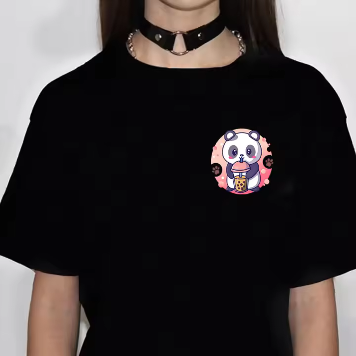 Camiseta De Mujer Con Dinosaurio Y Bolitas De Té Anime Harajuku Estilo Callejero Divertido Casual De Verano Talla Regular - 1