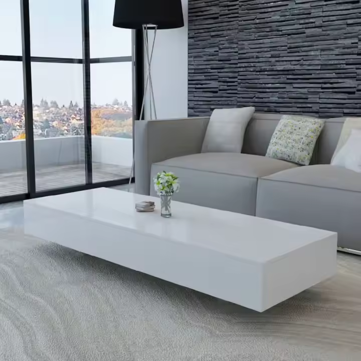 vidaXL MESA DE CENTRO RECTANGULAR DE FIBRA DE VIDRIO BLANCO BRILLANTE - 1