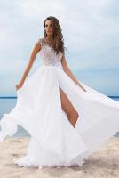Women's Lace Chiffon Dress Prom White Evening Gown Split Maxi Dress - details 3