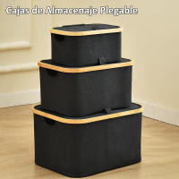 AYA MARKT Caja Almacenaje Plegable con Tapa, Caja Almacenaje de Tela,Cesta Organizadora Plegable,Almacenamiento Decorativo, Marco de Bambú, Cesta con Asas,Rectangular,Color Negro - details 0