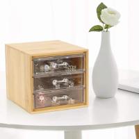 HOGUITA-Organizador de Maquillaje de Bambú con 4 Cajones de Acrílico Transparente Antipolvo,Cajonera de Bambu Multifuncional para Maquillaje, Joyas, Accesorios, Artículos de Oficina y Más,Almacenamiento Elegante y Duradero - details 2