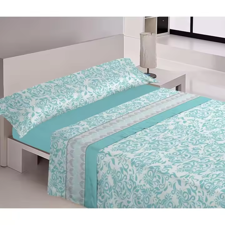 Mercatienda.es Sábanas cama verano-Suaves y Económicas de Microfibra Anti-perli (Artículo Rotativo)- Tulipan en Celeste. - 1