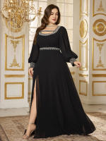Vestido De Noche Elegante Para Mujer UNITHORSE De Largo Con Cuello En Forma De Cuadrado Manga De Linterna Y Decoración De Lujo Con Diamantes Vestido Largo Para Fiesta - details 5