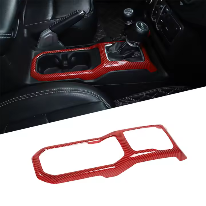 Cubierta De Decoración Para Portavasos Del Panel De Cambio De Marchas 4WD Para Jeep Wrangler JL 2018-2023 ABS Fibra De Carbono Roja Accesorios De Interior - 1