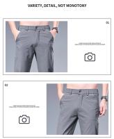 Pantalones Negocios Veraniegos Rectos Para Hombre Cintura Elástica Algodón De Seda Cómodo Transpirable Negro Gris Pantalones Casuales De Traje - details 5