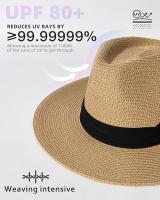 Sombrero Panamá de paja de Ala Ancha para Mujer y Hombre, sombrero Fedora para el sol en La Playa, Con Protección solar UPF, para Verano - details 0