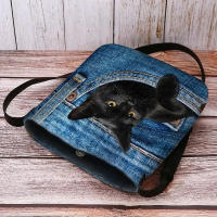 Bolso De Hombro Para Mujer De Gran Capacidad Estampado De Gato Bolso Cruzado Personalizado Ligero Bolsa De Mano Casual De Denuio - details 6