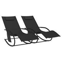vidaXL Tumbona mecedora 2 unidades de acero y textilene Negro, Gris, Crema Sillas de Exterior Ideal para jardín, playa, piscina, terraza Tumbona Piscina Tumbonas Playa Tumbonas Jardín Exterior - details 2