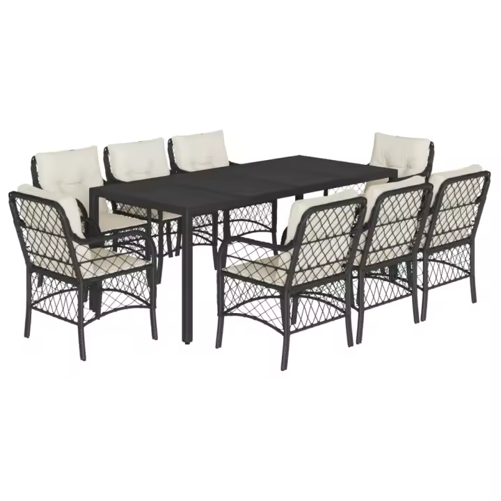 vidaXL Set de comedor de jardín 9 pzas y cojines ratán sintético negro - 1