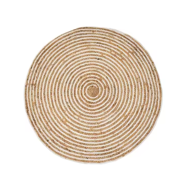 Dcasa Alfombra redonda trenzada de yute blanca y natural de Ø 100 cm - 1