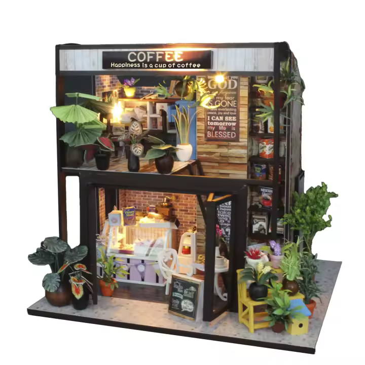 DAM. Café Viaje en el Tiempo. Maqueta 3D realista con gran detalle y luces led. 18x20x20cm. - 1