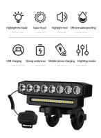 Luz delantera de bicicleta recargable por USB, bocina de Ciclismo de 120dB, resistente al agua, 6 modos de iluminación, fácil de instalar - details 3