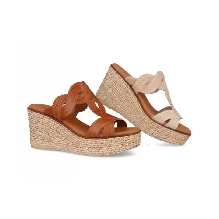 5824 - DIGO DIGO SANDALIAS DE CUÑA   COLORES : CUERO , BEIGE  TALLAS : 35 AL 41  CORTE EXTERIOR : PIEL  FORRO INTERIOR : PIEL  PLANTILLA : PIEL / GEL  ALTURA TACÓN / CUÑA : 8 CM.  PISO : SINTÉTICO - 1
