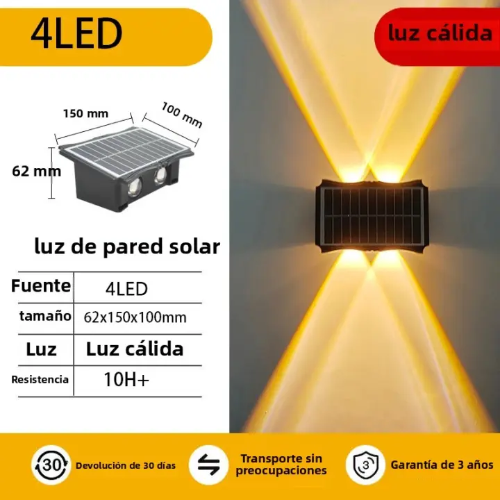 Lámpara De Pared Solar LED Exterior Iluminación Dual Luz Nocturna Exterior Decorativa Para Jardín Y Cerca Luz Moderna De Acero Inoxidable IP65 - 1
