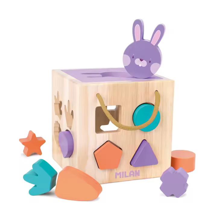 MILAN Rabbit - Juguete Educativo de Madera Cubo Encajar Piezas. Edad 12 Meses - 1