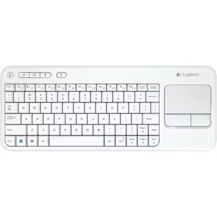 Logitech K400 Teclado Táctil Inalámbrico Plus para TV con un Control Multimedia y Panel Táctil, Disposición QWERTY US Internacional - Blanco - 1