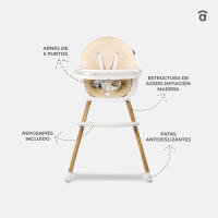 Asalvo Trona 2 en 1 Bocuse - Trona de Bebé Regulable en 3 Alturas, Con Reposapiés Ajustable, Respaldo Reclinado y Funda Fácil de Limpiar, Ideal para el Crecimiento y Comodidad de tu Pequeño - details 2