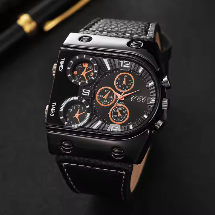 Reloj De Cuarzo Para Hombre Con Gran Dial Y Correa De Cuero Casual Deportivo Y Moda Resistente Al Agua Sin Impermeable - 1