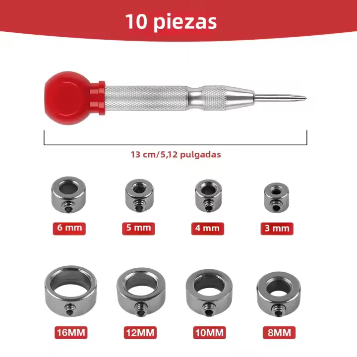 Kit De Punzón Automático Con Anillo De Parada Para Hierro Carbono Herramientas De Carpintería Para Perforación De Madera Con Profundidad Variable De 3/4/5/6/8/10/12/16 - 1