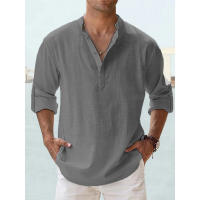 Camisa Casual Para Hombre De Algodón Y Lino Estilo Playa Verano Cuello Henley Sin Mangas Color Sólido Vacaciones Hawái - details 4