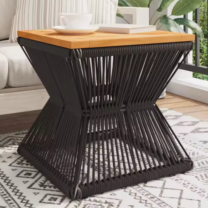 vidaXL Mesa de centro base de alambre madera acacia negro 38x38x38 cm - 1