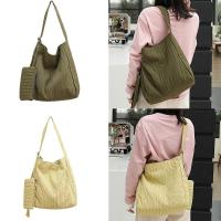 Bolso de Lona estilo Korean informal para Mujer, with Pequeño bolsito, plisado, a Rayas, Bandolera de gran capacidad, - details 0