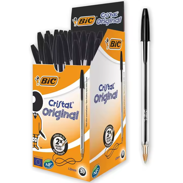 Boli BIC Cristal Bolígrafos, Original, Óptimo para material escolar, Azul, Negro, Rojo, Verde, Punta Media (1,0mm), Material Oficina y Papelaria. - 1