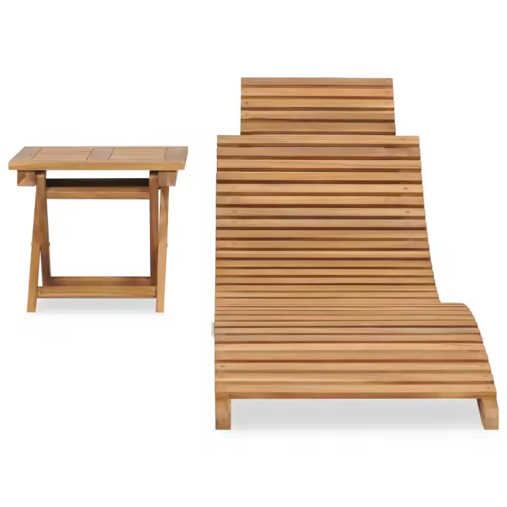 vidaXL Tumbona plegable con mesa de madera maciza de teca Cantidad 1 o 2 Sillas de Exterior Ideal para jardín, playa, piscina, terraza Tumbona Piscina Tumbonas Playa Tumbonas Jardín Exterior - 1