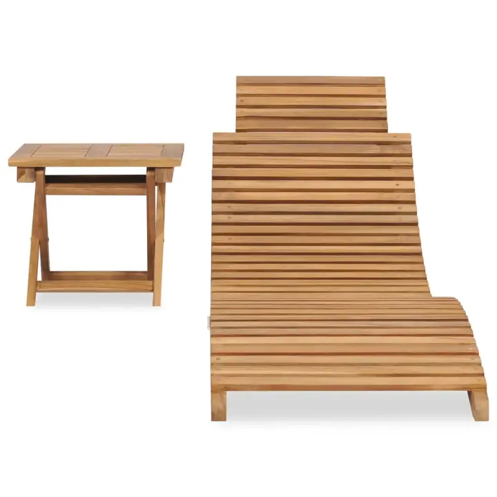 vidaXL Tumbona plegable con mesa de madera maciza de teca Cantidad 1 o 2 Sillas de Exterior Ideal para jardín, playa, piscina, terraza Tumbona Piscina Tumbonas Playa Tumbonas Jardín Exterior - 1