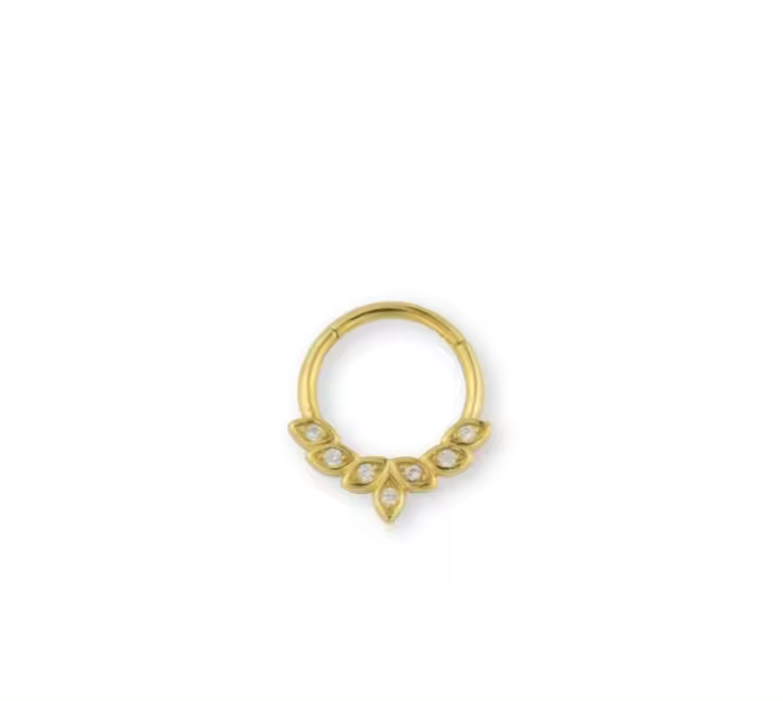 Piercing Septum Dorado con Cristales, 10 mm, Diseño de Hojas , (SE VENDE POR UNIDAD), Ref: CHP153642C - 1