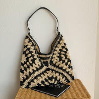 Bolso de hombro tejido de paja para mujerbolso de mano de tamaño mediano con asa para vacaciones en la playaPopular - details 17