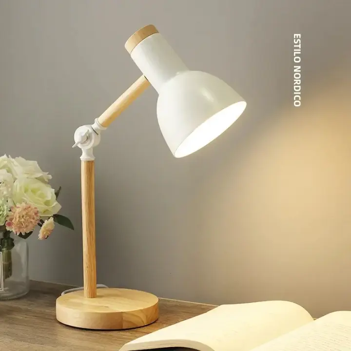 Lámpara De Mesa De Madera Creativa LED E27 Luz De Escritorio Protección Ocular Para Lectura Y Dormitorio Iluminación De Hogar - 1