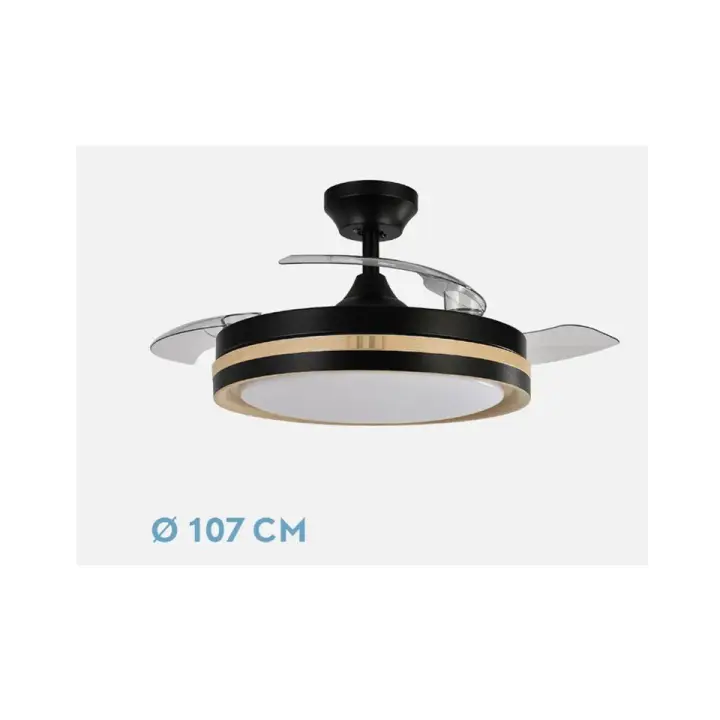 VENTILADOR FABRILAMP DC VIPER NEGRO/MADERA 72W 3ASPAS 107D 7200L M 6VEL 3000K,4500K,6000K, REMOTO+TEMPORIZADOR+MEMORIA. 3 TEMPERATURAS DE LUZ. 49 cm CERRADO. 72W 7200lm. - 1