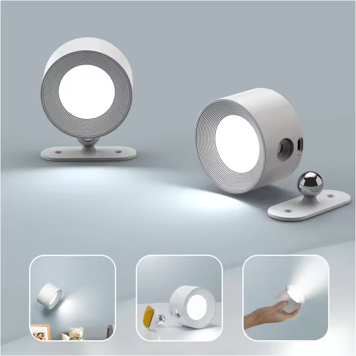 2 Luces LED de pared recargable con Batería, Luces de pared, 3 grados de Brillo, 3 temperaturas de color, desmontables y cargables, Luces de pared magnéticas giratorias de 360 °, inalámstras Para Lazar junto a la cama - 1