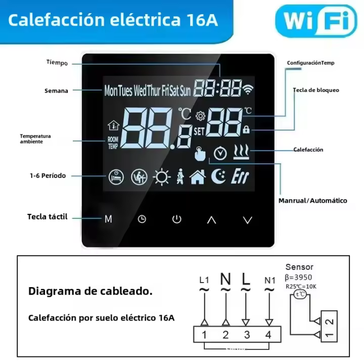WiFi Termostato Tuya Control Remoto de Temperatura Para La Calefaccin Por Piso Eléctrico Compatible con Google Home Alexa Smart Life App - 1