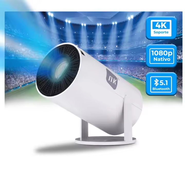 NK Mini Proyector Portátil - Resolución Full HD 1080P (Soporta 4K), Android, WiFi, Bluetooth, Mirror Link, Cristal 2.69" LCD, Altavoz Incorporado, HDMI y USB, Rotación 180°, (10'8 x 10'3 cm) - 1